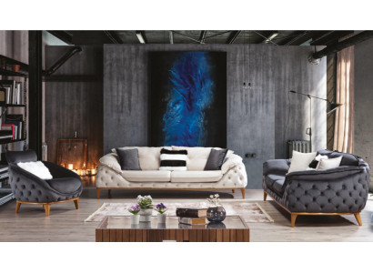Chesterfield z Drewno Włókienniczy Couch Zestaw sofowy 331 Siedziba Zestaw Podkładka