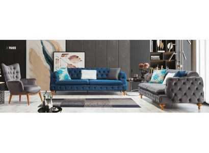 Fotel 1 miejsce siedzące Szary salon Włókienniczy Chesterfield w stylu włoskim