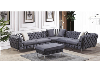 Stołek Niebieski Salon Chesterfield Eleganckie Meble W Stylu Włoskim