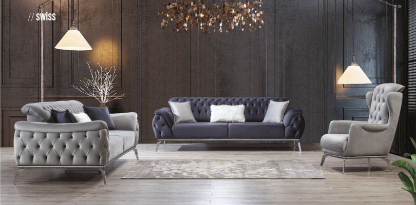 Sofa Blue 3 miejsce do siedzenia Salon Luksusowy design Chesterfield Italian