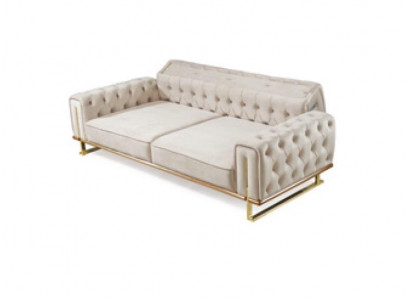 Sofa Beżowa 3 miejsce do siedzenia Salon Luksusowy Design Chesterfield Włoski
