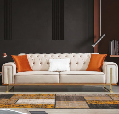Sofa Beżowa 3 miejsce do siedzenia Salon Luksusowy Design Chesterfield Włoski