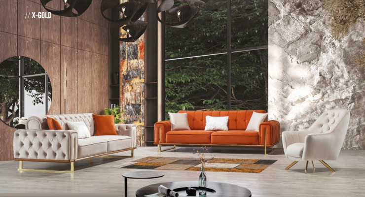 Sofa Pomarańczowa 3 miejsce do siedzenia Salon Luksusowy Chesterfield Włoski