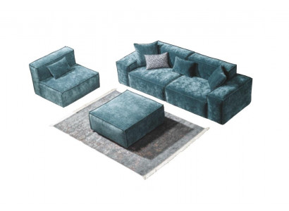 Zestaw sofowy Cube Meble xxl 3+1 miejsce siedzące Blue Living Room Fotel Stołek