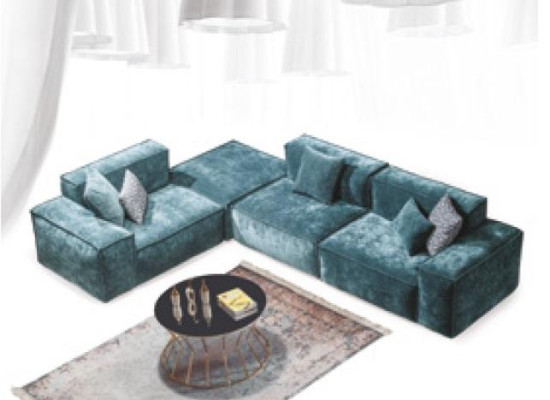 Narożnikowa kanapa L - Shape Blue Żywy krajobraz Design Couches Meble Sofa Couch