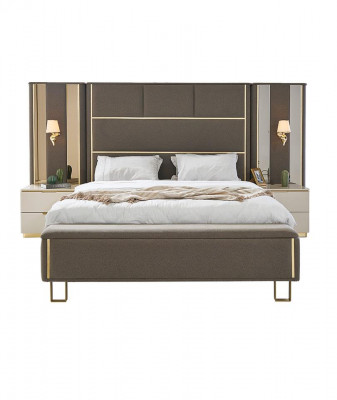 Taupe Podkładka do łóżka Podwójne łóżko Drewno Sypialnia Meble Hotel Podkładka 180x200