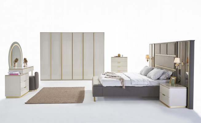 Łóżko Podwójne łóżko 2x Szafki nocne Drewno Design łóżko Sypialnia Podkładka Zestaw 3-częściowy