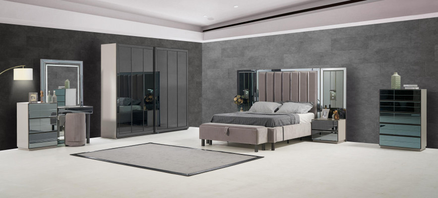 łóżka Design Łóżko Podkładka Sypialnia Hotel Design Podwójne łóżko Metal Taupe Nowość