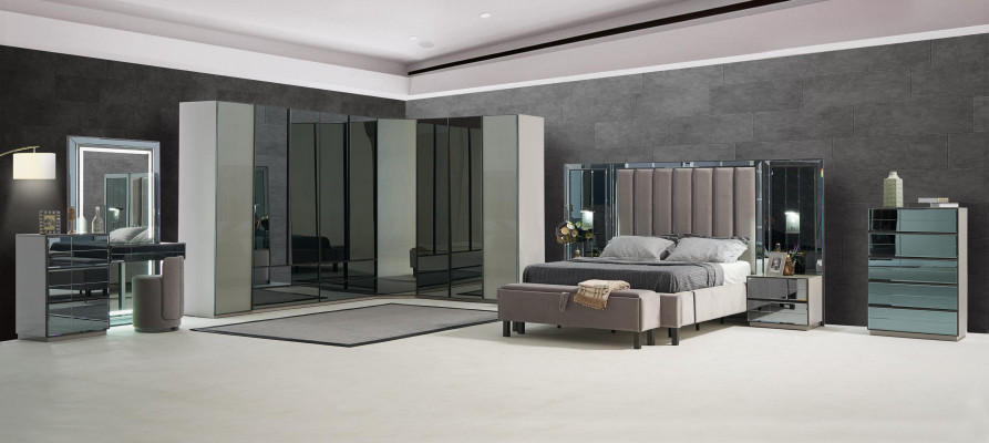 łóżka Design Łóżko Podkładka Sypialnia Hotel Design Podwójne łóżko Metal Taupe Nowość