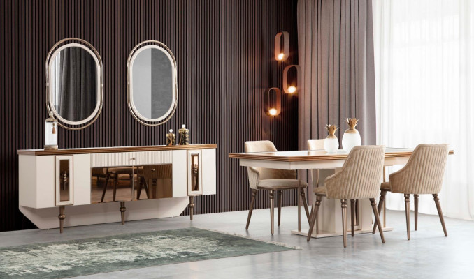 jadalnia Zestaw 4x fotele Stół obiadowy Design Meble grupa jadalniana Krzesło 5-szt.