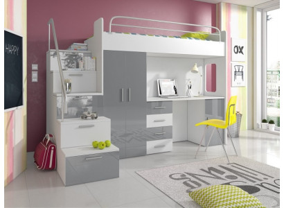 Łóżko młodzieżowe Kompletne Sypialnia Design Łóżko dziecięce Łóżko Szafa Tabela GREY