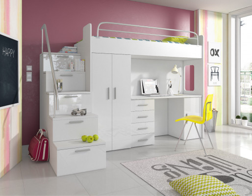 Łóżko młodzieżowe Kompletne Sypialnia Design Łóżko dziecięce Łóżko Szafa Tabela GREY