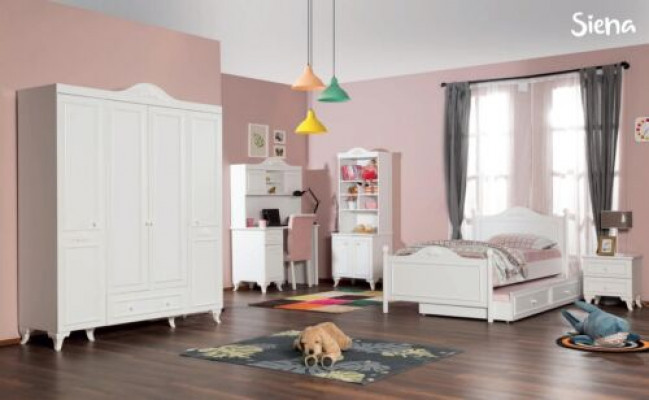żłobek Zestaw Biały Eleganckie Biurko Design Półka na książkę Drewno Meble Nowość