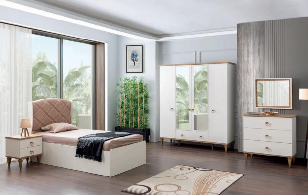 żłobek Zestaw Beżowe łóżko składane Stolik nocny Jungzimmer Design Modern New 2-częściowy.