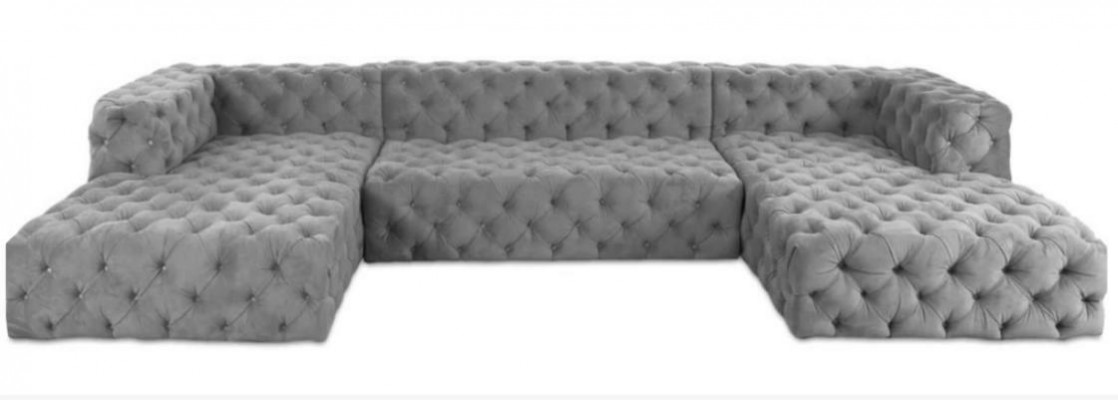 Sofa Chesterfield U Shape szara XXL duża materiał włókienniczy Couchen Luxus Meble Podkładka