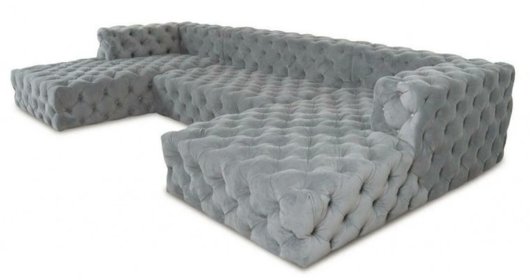 Sofa Chesterfield U Shape szara XXL duża materiał włókienniczy Couchen Luxus Meble Podkładka
