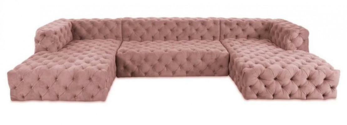 Sofa Chesterfield U Shape szara XXL duża materiał włókienniczy Couchen Luxus Meble Podkładka