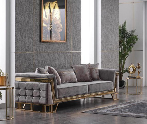Szara trzyosobowa luksusowa kanapa do salonu designerska sofa Włókiennicza