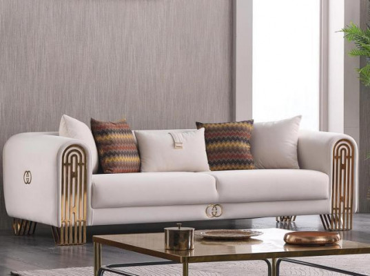Biały Salon Stal nierdzewna Sofa Meble tapicerowane Włókienniczy Design Style Sofa
