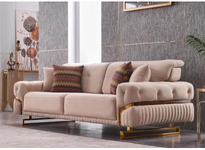 Beżowy trzyosobowy mebel ze stali nierdzewnej do salonu, luksusowa sofa włókiennicza