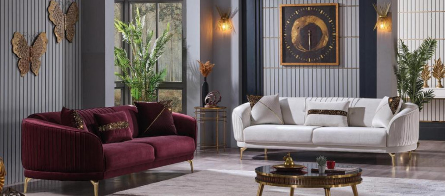 Designerski zestaw sof tapicerowanych trzyosobowych kanap do salonu Nowoczesne meble