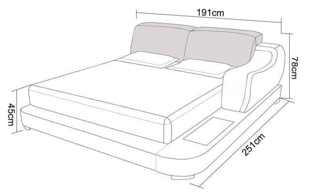 Design Łóżko XXL Duże łóżko Hotel Podkładka 200x200 Wielofunkcyjna Półka USB Skóra