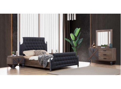 Łóżko Stolik nocny Kredens z Lustro Sypialnia 4 szt. Zestaw Chesterfielda