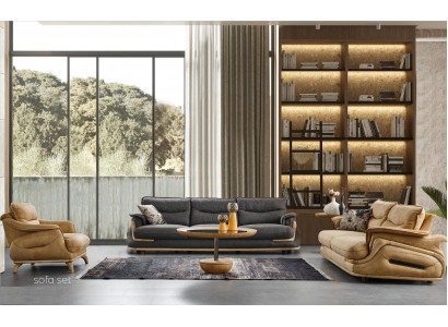Design Zestaw sofowy 4+3+1 Skóra Sofa 3 szt. Zestaw kanap sof kanapowych