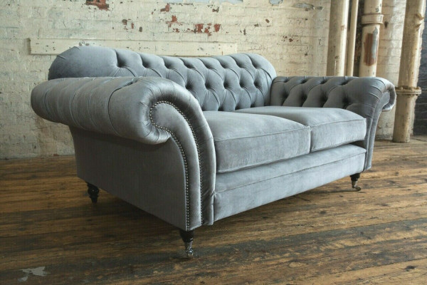 Chesterfield Oryginalna Sofa Włókienniczy Sofy Kanapy Materiał Szara Kanapa 200cm