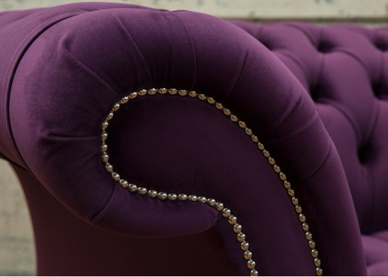 Chesterfield Oryginalna Sofa Włókienniczy Sofy Materiał Fioletowy 225cm Kanapy