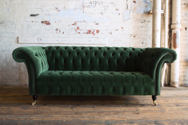 Klasyczna kanapa Chesterfield Design 3 miejsce do siedzenia Sofa Aksamit Skóra duża zielona nowa