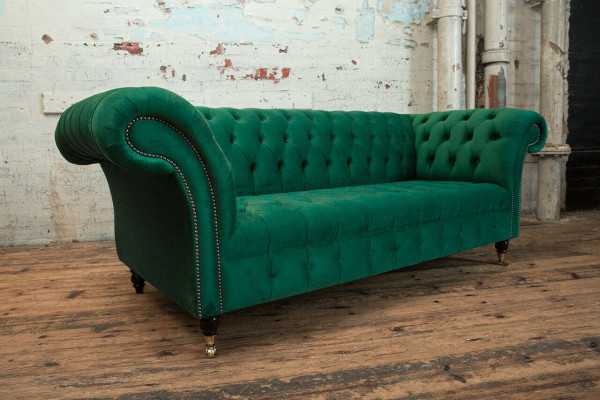Sofa Classic Chesterfield 3 miejsce do siedzenia Sofa Aksamit Skóra Design duża zielona nowość