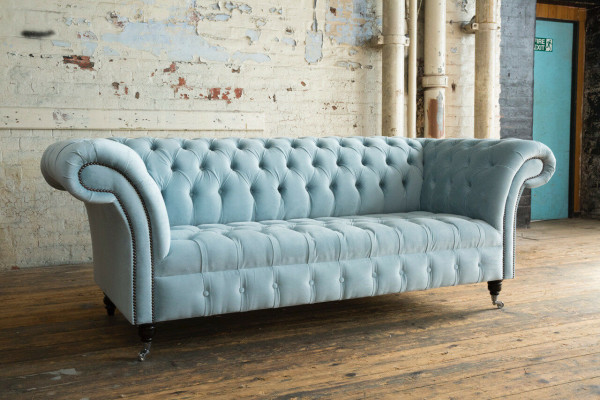 Chesterfield 3 miejsce do siedzenia Podkładka Couch Skóra Sofa Kanapy Włókienniczy Modern Style Blue