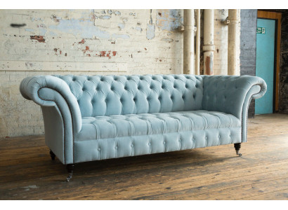 Chesterfield 3 miejsce do siedzenia Podkładka Couch Skóra Sofa Kanapy Włókienniczy Modern Style Blue