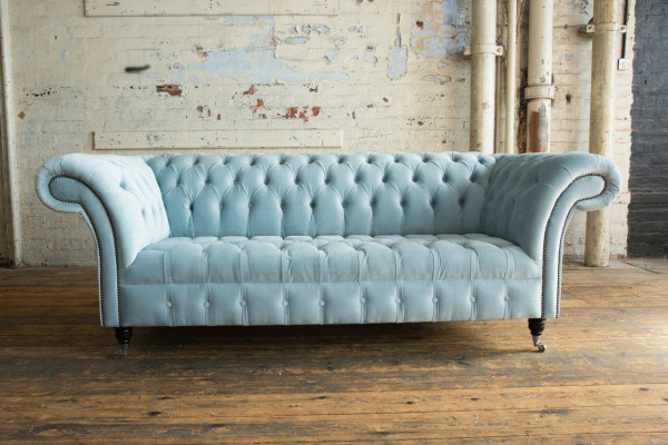 Chesterfield 3 miejsce do siedzenia Podkładka Couch Skóra Sofa Kanapy Włókienniczy Modern Style Blue