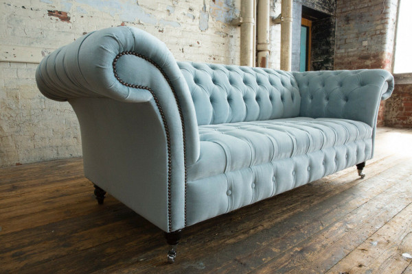 Chesterfield 3 miejsce do siedzenia Podkładka Couch Skóra Sofa Kanapy Włókienniczy Modern Style Blue