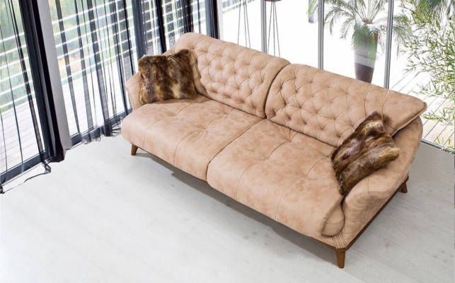 Brązowa Kanapa Sofa Sofa do Salonu Podkładka Meble Trzyosobowa 221cm