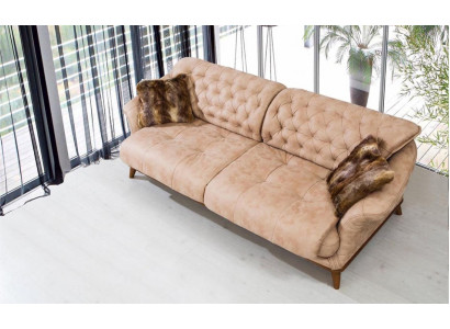 Brązowa Kanapa Sofa Sofa do Salonu Podkładka Meble Trzyosobowa 221cm