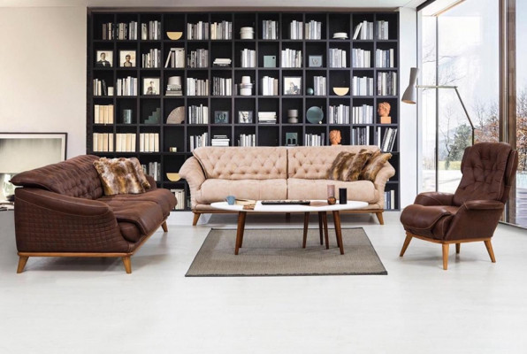 Brązowa Kanapa Sofa Sofa do Salonu Podkładka Meble Trzyosobowa 221cm
