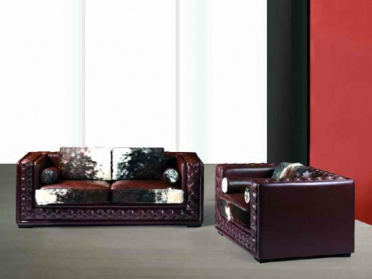 Ciemnoczerwony Chesterfield Zestaw sofowy 3+2 miejsce siedzące 2szt. Zestaw Skóra do skóry kucyka