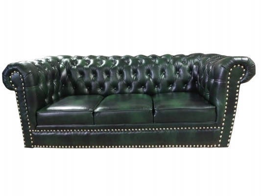 Sofa Chesterfield Trzyosobowa Prawdziwa skóra Sofa Sofa Skórzana Zielona 230cm Meble