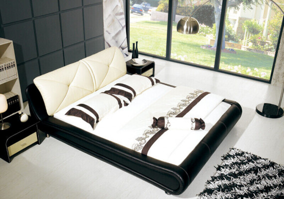 Skóra Łóżko Podkładka Luxury Design Double Hotel Drewno łóżko Sleep Pokój
