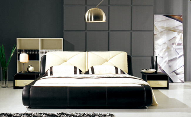 Skóra Łóżko Podkładka Luxury Design Double Hotel Drewno łóżko Sleep Pokój