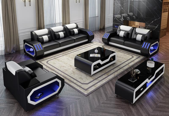 Sofa Skórzana Sofa Ustawić 3+1+1 - Podświetlane Designerskie Kanapy Nowość