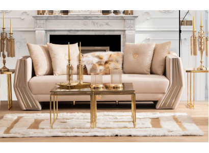 Sofa Luksusowa 3 miejsce do siedzenia Sofa Podkładka Drewno Skóra Salon Sofy Trzyosobowe Nowe