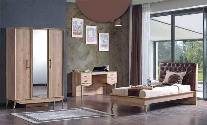 Designerski pokój młodzieżowy Sypialnia Łóżko Szafa Biurko 3-częściowy.