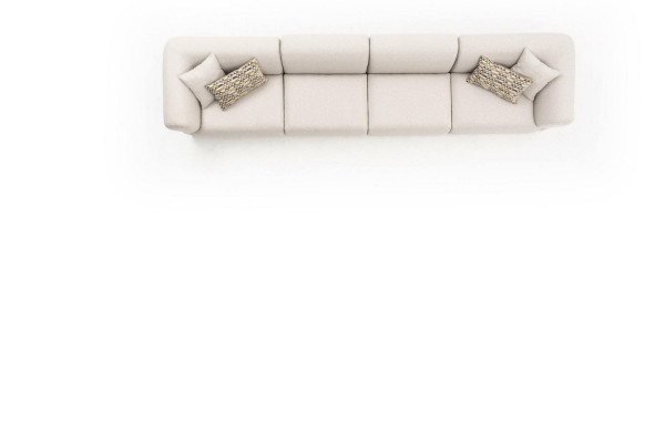 Duża, beżowa, atrakcyjna sofa z 6 sypialniami, o prostym designie i wykonana z najwyższej jakości materiałów