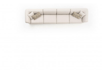 Duża, beżowa, atrakcyjna sofa z 6 sypialniami, o prostym designie i wykonana z najwyższej jakości materiałów