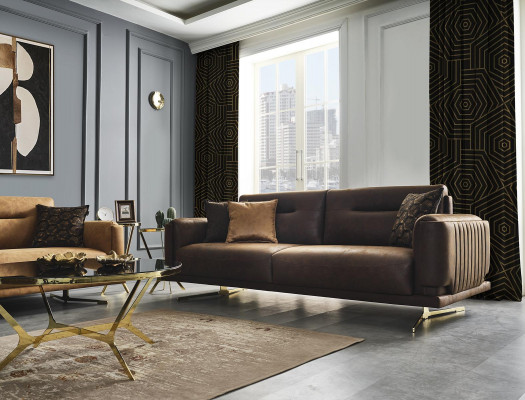 Sofa czteroosobowa 4 miejsce siedzące sofy sztuczna skóra brązowa salon luksusowy