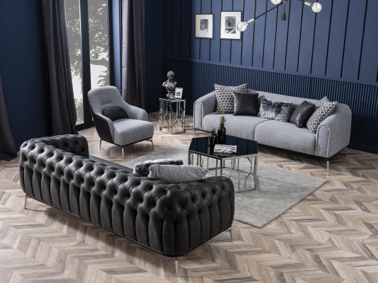 Sofa trzyosobowa 3 miejsce do siedzenia Sofy Siedziba Materiał Szary Salon Nowoczesny Luksus